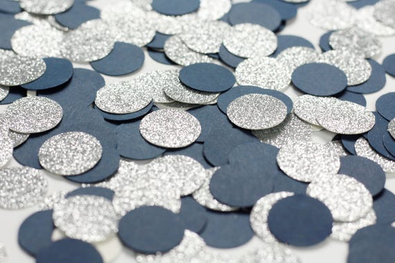 Navy Blue and Silver Confetti Silver Glitter Dots Navy