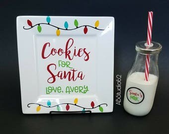 Personalized Milk and Cookies for Santa Set, Cookies for Santa Plate, Santa Cookie Plate, Christmas Cookie Plate, Kids Christmas Gift