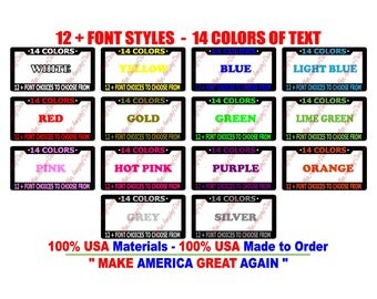 Custom Flat Black License Plate Frame Text Personalized Customized Plastic Tag Holder Personalize Car Truck Van Vehicle Vinyl Decal Sticker