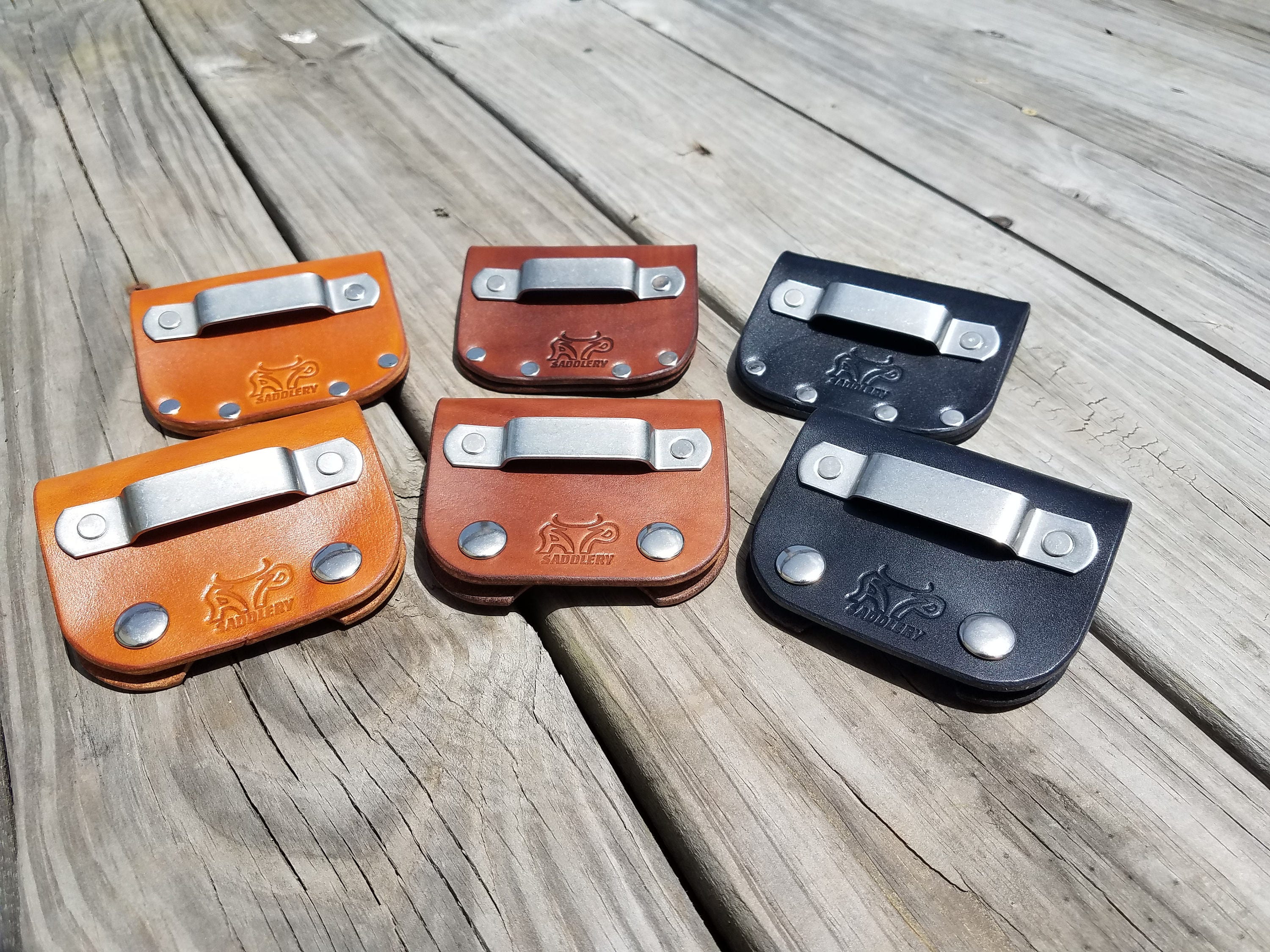 Leather Tape Measure Holder Low Profile Fits 2 Belts