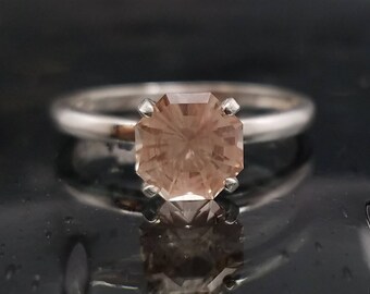 Oregon Sunstone Silver Ring, Size 5 6 7 8 9 Jewelry Custom Cut Solitaire Schiller Barion Octagon Engagement Promise Birthday Gift Idea R214