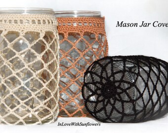 Mason Jar cover - Wedding Decor - Mason Jar Decor - Crochet Candle Holder - Crochet Mason Jar Cover - Mason Jar carrier - Luminary -