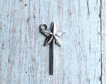 8 Magic wand charms (1 sided) silver tone - princess charms, magic wand pendants, fairy tale charms, fairy pendants, tooth fairy charms, U17