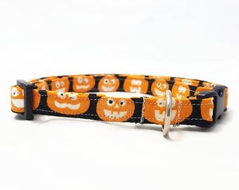 Halloween Cat Collar - "Pumpkin" -Safety Buckle/Breakaway - Trendy Cat Collar - Soft/Durable - Cotton - Pumpkin Cat Collar