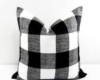 SALE Black Pillow. Black Buffalo Check Cushion Covers. Black and White. Country Style Pillow Case. 1 piece. cotton. Select your size