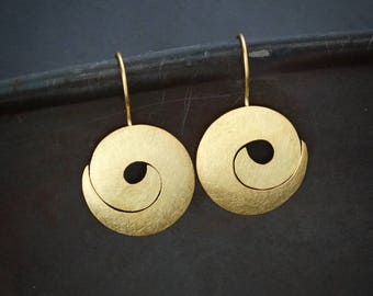 Gold Drop Earrings, Gold Swirl Earrings, Brushed Gold Earrings, Modern Earrings, Simple Drops, Everyday Earrings, Gold Vermeil