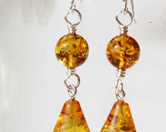 genuine amber earrings on 925 Silver