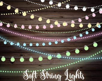 Soft String Lights Clipart, Wedding string lights, baby shower string lights, pastel lights clip art, fairy lights, digital garden lights
