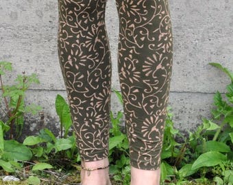Leggings with pattern in green - blockprint