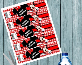 minnie mouse Water Bottle Labels, Wrap, Party Favors, Birthday, Printable Instant Download