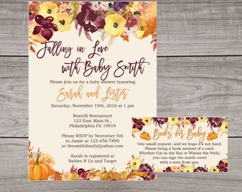 Fall Baby Shower Invitations - Fall Floral Baby Shower - Pumpkin Baby Shower Invitation - Falling in Love - Baby-108