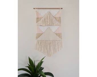 Geometric Bohemian Gold and Blush Woven Wall Hanging - Ready to Ship!