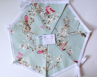 Beautiful Birds Bunting, Butterflies Bunting, Duck Egg Blue Bunting, Fabric Bunting, Lined Bunting, Decoration