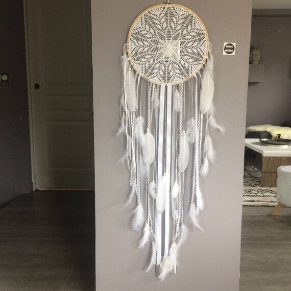 Attrape rêves / dreamcatcher Geant en dentelle plumes et