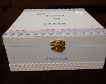 Personalized blue wooden jewelry box