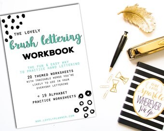 40 Practice Worksheets Brush Lettering for Procreate & Print, Modern Calligraphy, Hand Lettering, IPad - For beginners, planners, crafters