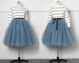 Dusty Blue Knee Length Tulle Tutu Skirt.