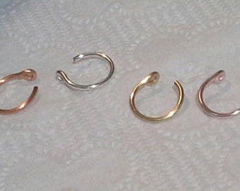 Receive 'THREE' D.I.Y Fake Nose Rings. Ready-Made. Ready for you to File/Decorate. In 14 Colour-Tones, Sterling Silver & 999 Fine Silver.