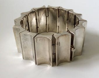 168GR Los Ballesteros Taxco Mexican Modernist Sterling Silver Concave Link Bracelet