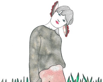 Original illustration "Wandering", 24 x 32, inks and felt black