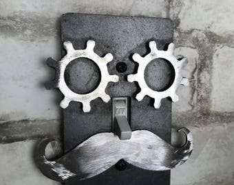 Steampunk Light Switch Cover / Steampunk Face / Mustache Face / Steampunk Gear Eyes / Steampunk Gift / Steampunk Home / Man Cave / Unique