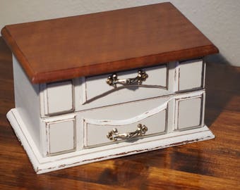 Jewelry Box Vintage- Jewelry Storage-Jewelry Boxes-Ring Box-Gifts For Her-Trinket Box-Desk Organizer-Storage- Shabby Chic-Up-cycled-White