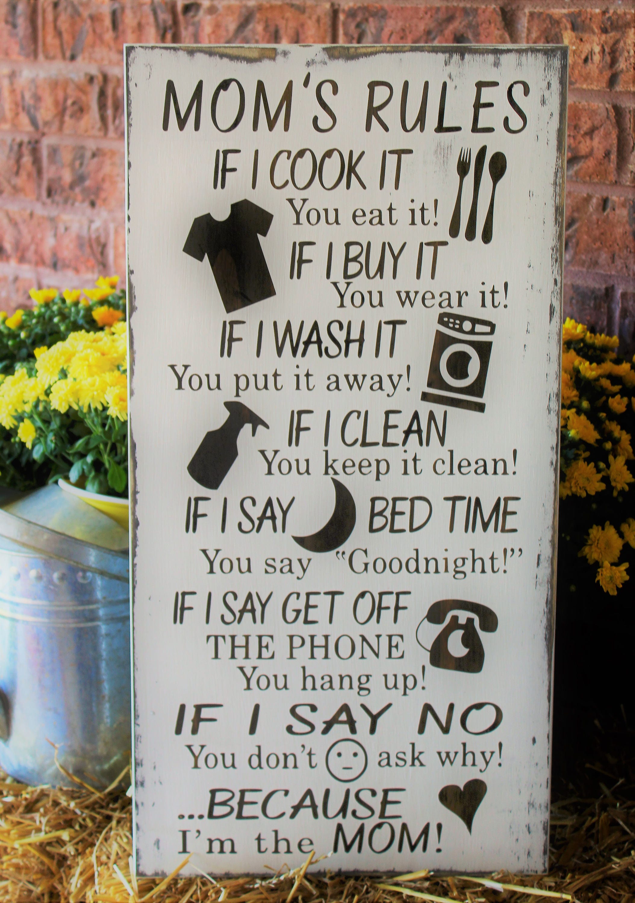 Mom's Rules Wood Sign Mom Rules Rustic Wood Sign