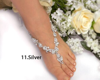 Wedding Barefoot Sandals, Bridal Foot Jewelry, Gold or Silver Plated Rhinestone Foot Jewelry, Footless Sandal-SD012