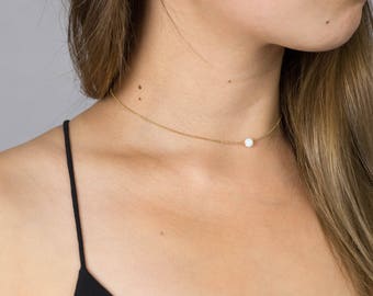 Dainty Opal Choker Necklace / Delicate Opal Necklace / Opal Layering Necklace / Bridesmaid Necklace