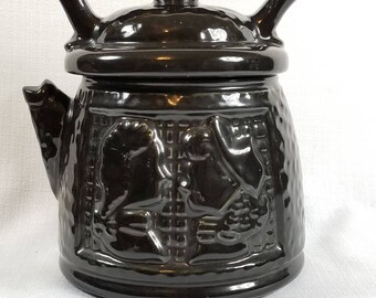 Cookie Jar, Black Kettle Colonial Couple Silhouettes, Vintage 1940’s, Antique, Collectible, Large Cookie Jar, Farm Kitchen, FREE Shipping