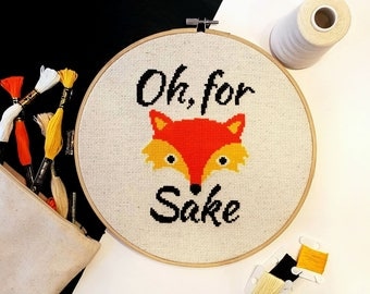 Fox Cross Stitch Pattern Funny, For Fox Sake Cross Stitch Pattern Modern,Cross Stitch Fox, Funny Embroidery Pattern, Funny Fox Pattern PDF
