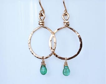 Genuine Emerald Earrings, Emerald Dangle Earrings, Emerald Hoop Earrings, Emerald Drops, May Birthstone, Gift for her, Emerald Jewelry