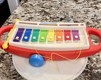 1989 Fisher-Price Xylophone//Fisher Price Rock-n-Roll Xylophone Pull Toy//Toddler Toy//Vintage Toy