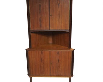 Danish Mid Century Modern Teak Storage Corner Cabinet - Noah