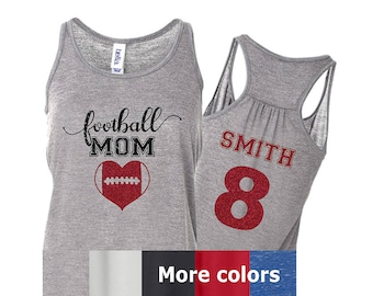 Football Mom Glitter Flowy Tank, Choose Colors, Optional Player Name/Number on Back, Bella Football Tank, Football Mom Shirt, Player Number