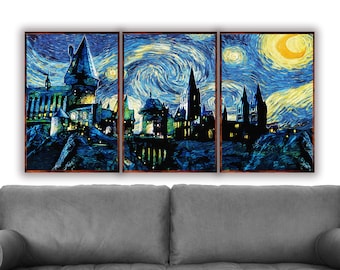 Harry Potter Set of 3 Prints, Hogwarts Wall Art, Starry Night, Hogwarts Print, Hogwarts Art Print, Harry Potter Art, Harry Potter Wall Art