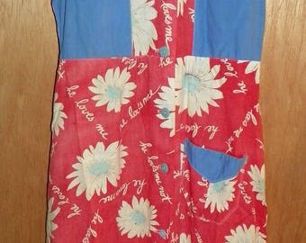 Beautiful Hand Made Blue and Red Daisy Feed Sack Dress with He Loves Me He Loves Me Not Size Small / Medium