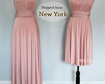 Nude Bridesmaid dresses, convertible wrap dress, formal dress, infinity convertible dress,short multi wear dress,twist wrap