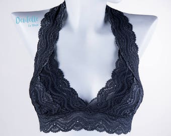 Scalloped Halter Lace Bralette | Black Lace Halter bra | Behind the neck bra top | Lace bralette top | Festival bra top