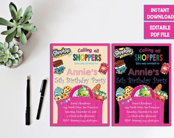 EDITABLE, INSTANT DOWNALOAD Shopkins birthday party invitation