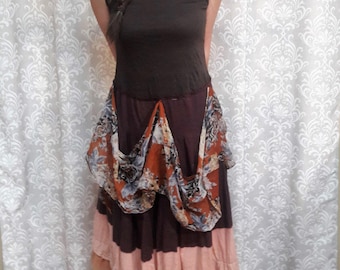 Hippie Dress, Brown Boho Dress, Eco friendly upcycled dress, Brown Gypsy Festival Dress