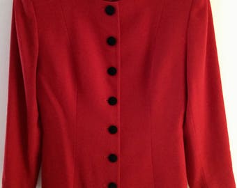 1970s Vintage Red CHRISTIAN DIOR Red and Black Military Style Blazer, Size 12