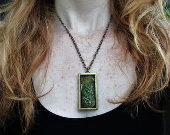 Pressed preserved moss necklace- (moss from Duluth Minnetosa, 18" bronze chain)