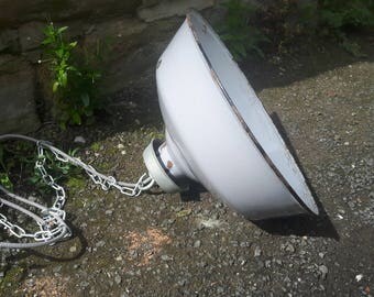 Vintage Antique Retro Industrial Benjamin Enamel Factory Light Fitting Pendant Grey Ceiling