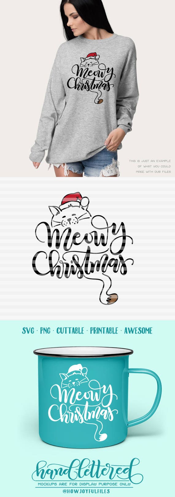 Download Meowy Christmas Merry Cats SVG DXF PDF files hand
