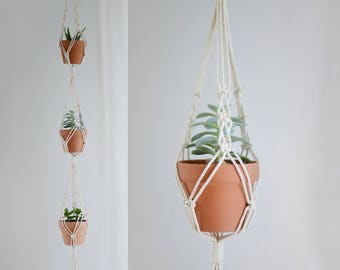 Macrame Succulent Plant Hanger / Macrame for 3 succulent or cactus