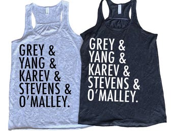 Grey and Yang and Karev and Stevens and O'Malley , TShirt , Flowy Racerback Tank Top , Grey's Anatomy Shirt , Grey's Anatomy Gifts