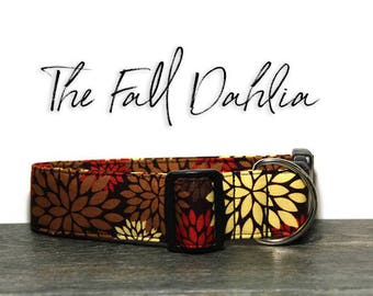 Autumn Dog Collar, Floral Dog Collar, Fall Dog Collar, Fall Leaves Dog Collar, Dog Collars for Autumn, Dahlia Dog Collar, Cute Dog Collars