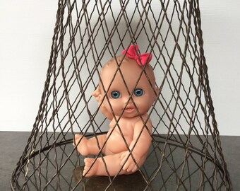 Vintage wire basket Waste paper basket Rustic decor Industrial style Photo styling prop