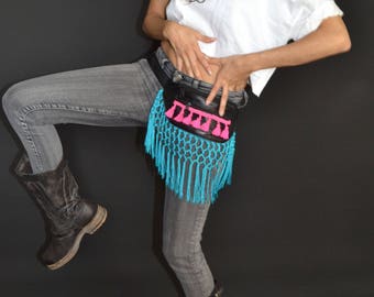 Festival bag, Utility belt bag,leather belt pouch,fringe utility bag, fringe bag, festival utility bag,pocket hip bag, fringe fanny pack,